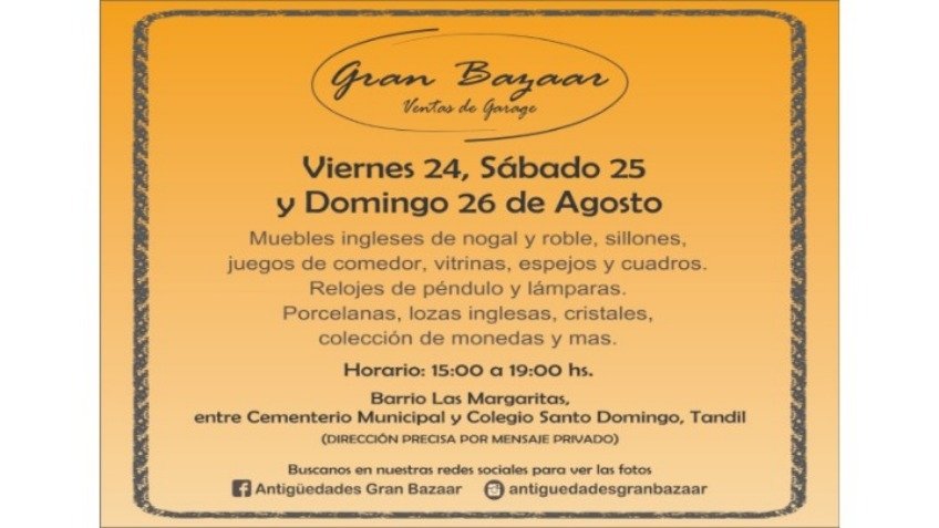 Gran Bazaar presenta otra importante venta de garaje